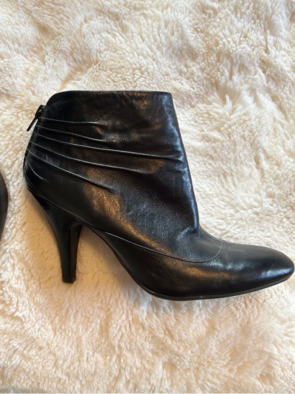 Nine West Black Leather Pleated Ankle Booties